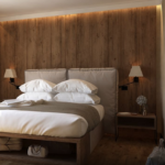 A bedroom with a bed in a hotel room