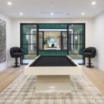 A living room with a large window
