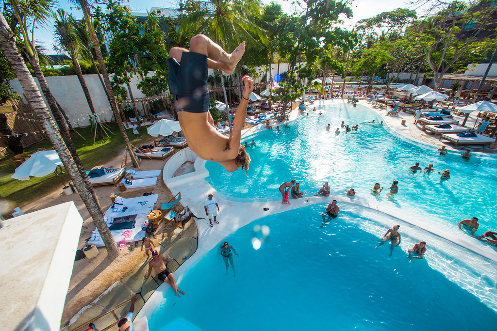 A person in a swimming pool