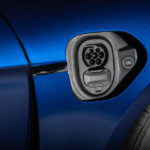 A close up of a blue car