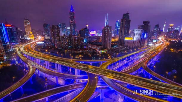 A view of a city at night