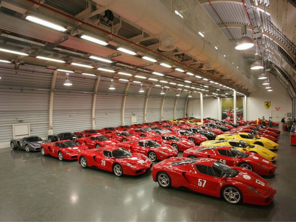 A car is lined up in a room