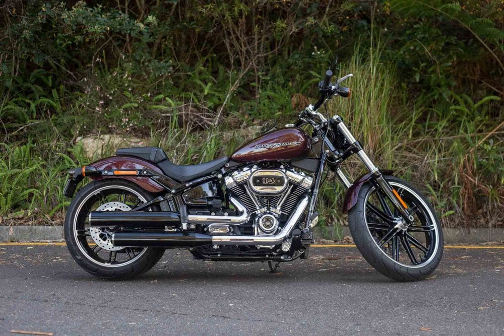 A motorcycle parked on the side of a road