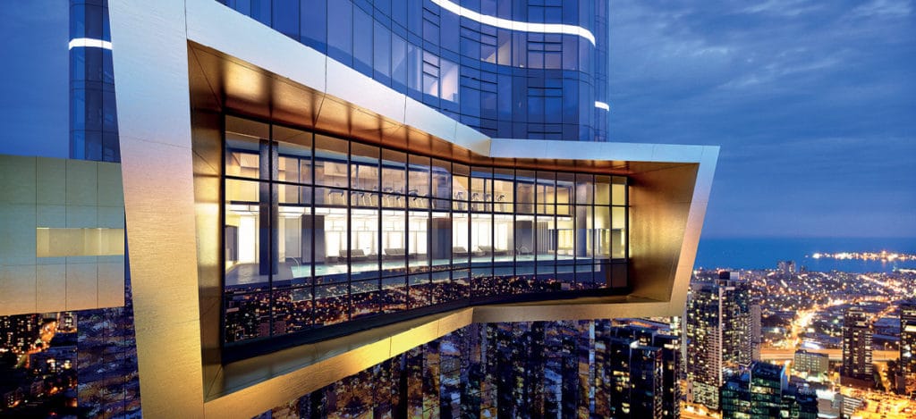 A tall glass building