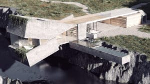 A stone bridge over a ramp