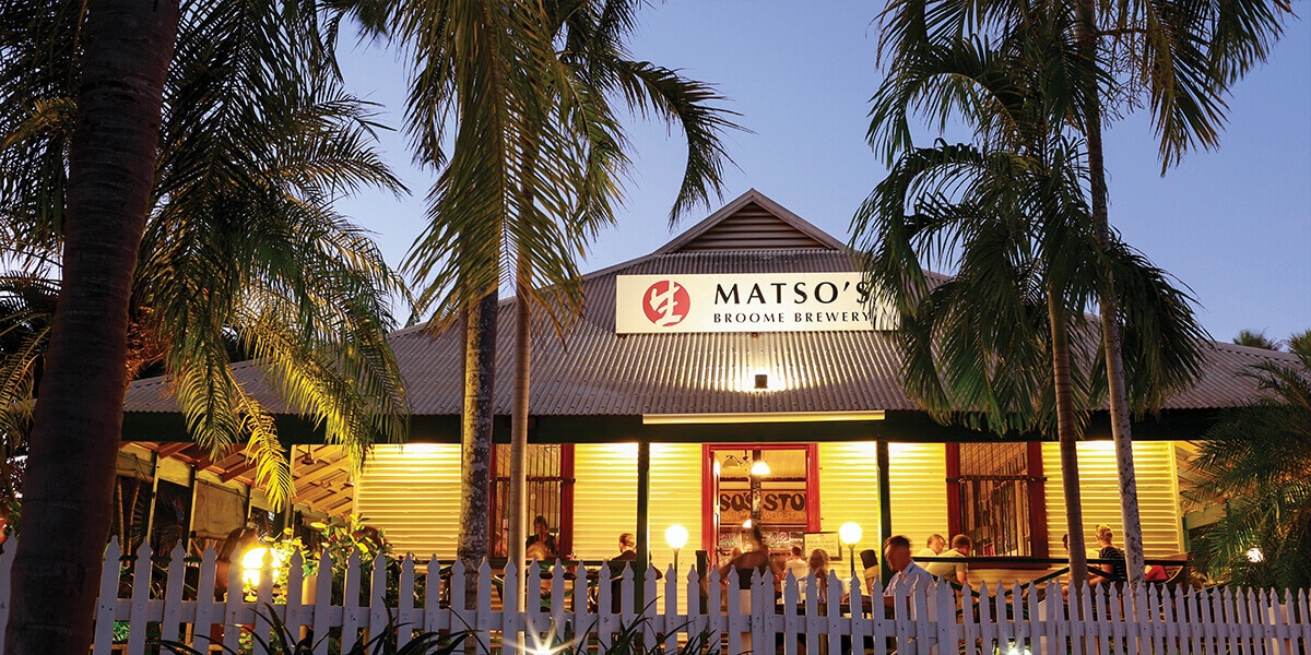 Outside the famous Matso's Broome Brewery, where chilli brews and mango beers are frequently tossed back.