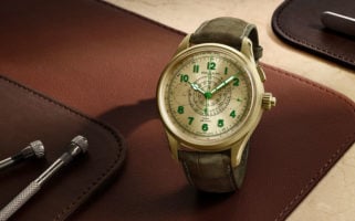 A full view of the Montblanc 1858 Split Seconds Chronograph in Lime Gold