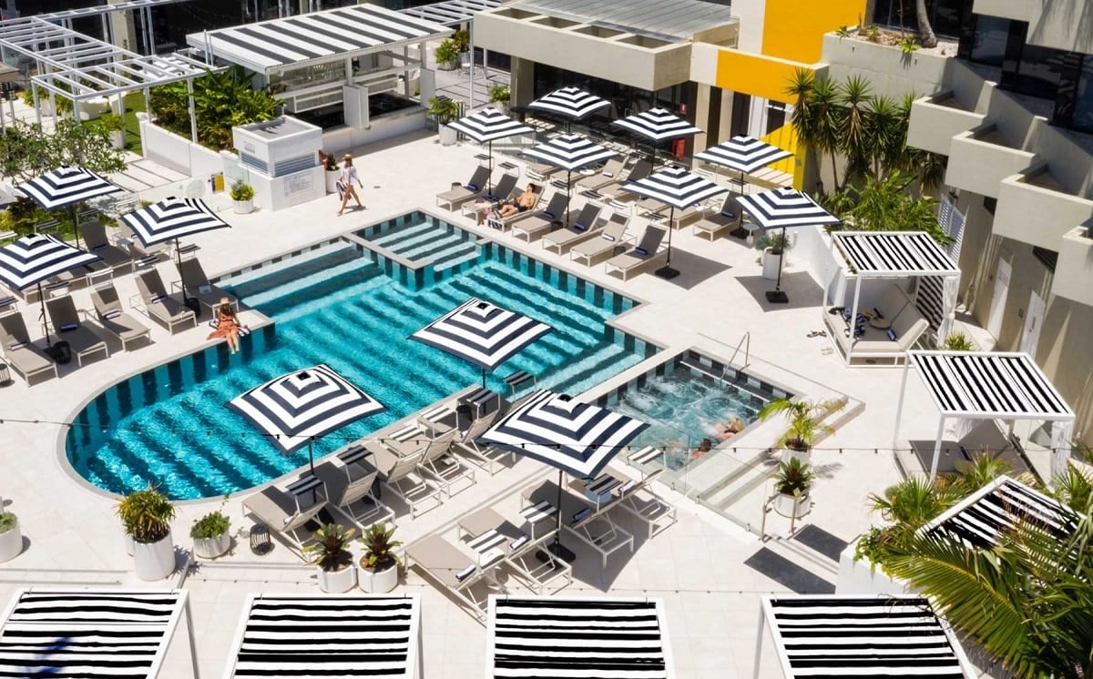 QT Gold Coast remodelled their magnificent pool with a Palm Springs vibe.