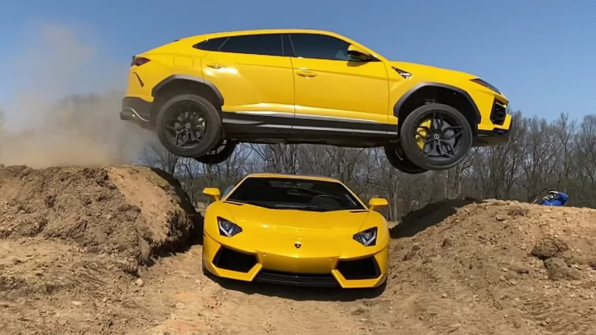 WATCH: Bloke Jumps His Lamborghini Uris Over Wife's Aventador