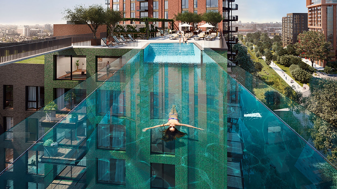 The World's First Sky Pool Floats 115 Feet Above Ground