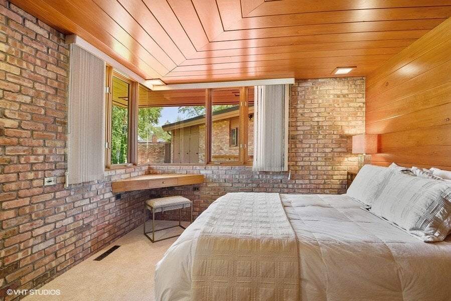 Frank Lloyd Wright's Harper House is full of exposed brick and rich mahogany.