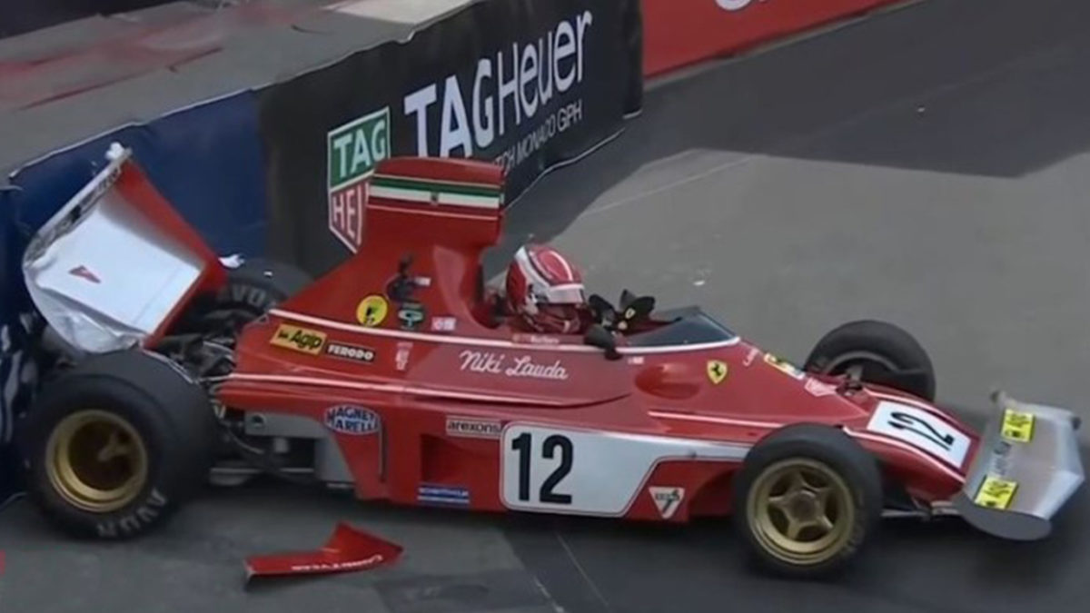 WATCH: Charles Leclerc Crashes Niki Lauda’s Ferrari 312B3 At Monaco Historic Grand Prix
