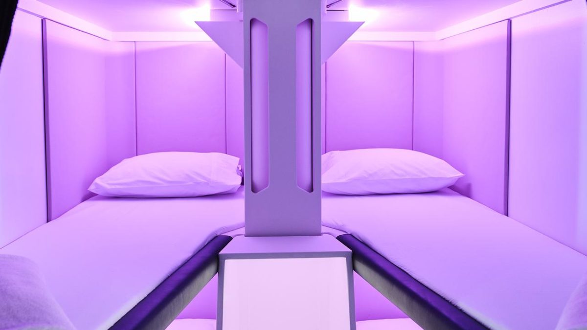 The Air NZ Skynest comprises 6 sleep pods for economy passengers