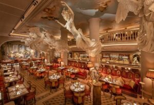 The main dining room at Bacchanalia in London.