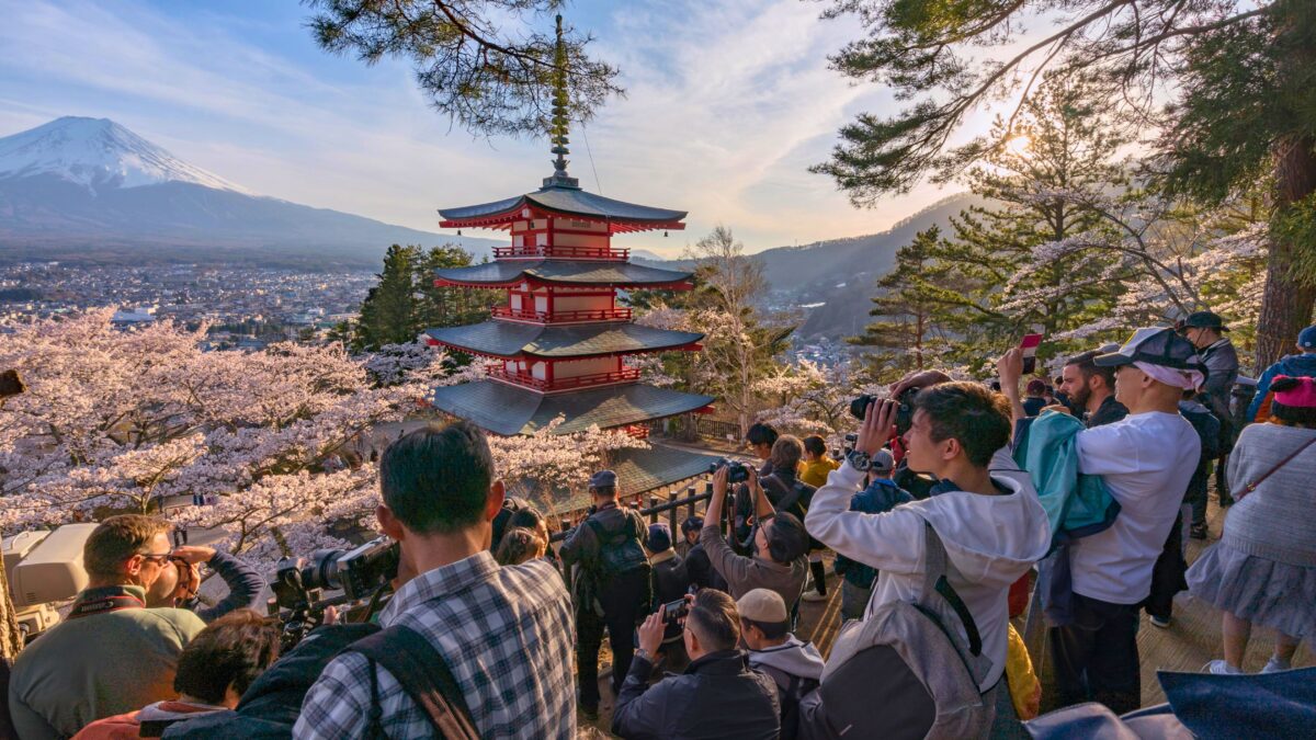 overtourism Fujiyoshida japan cherry blossoms